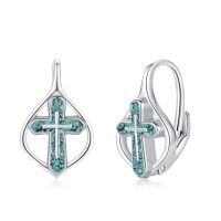 wholesale 925 Sterling Silver Turquoise Stone Cross Winged Studs for Women Men Minimalist Fine  48x36mm-05-Cross Turquoise