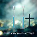 wholesale 925 Sterling Silver Turquoise Bar Cross Dangle Earrings-0-4
