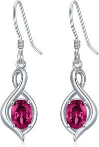 wholesale 925 Sterling Silver Oval Gemstone Dangle Drop Earrings for Women-Ruby