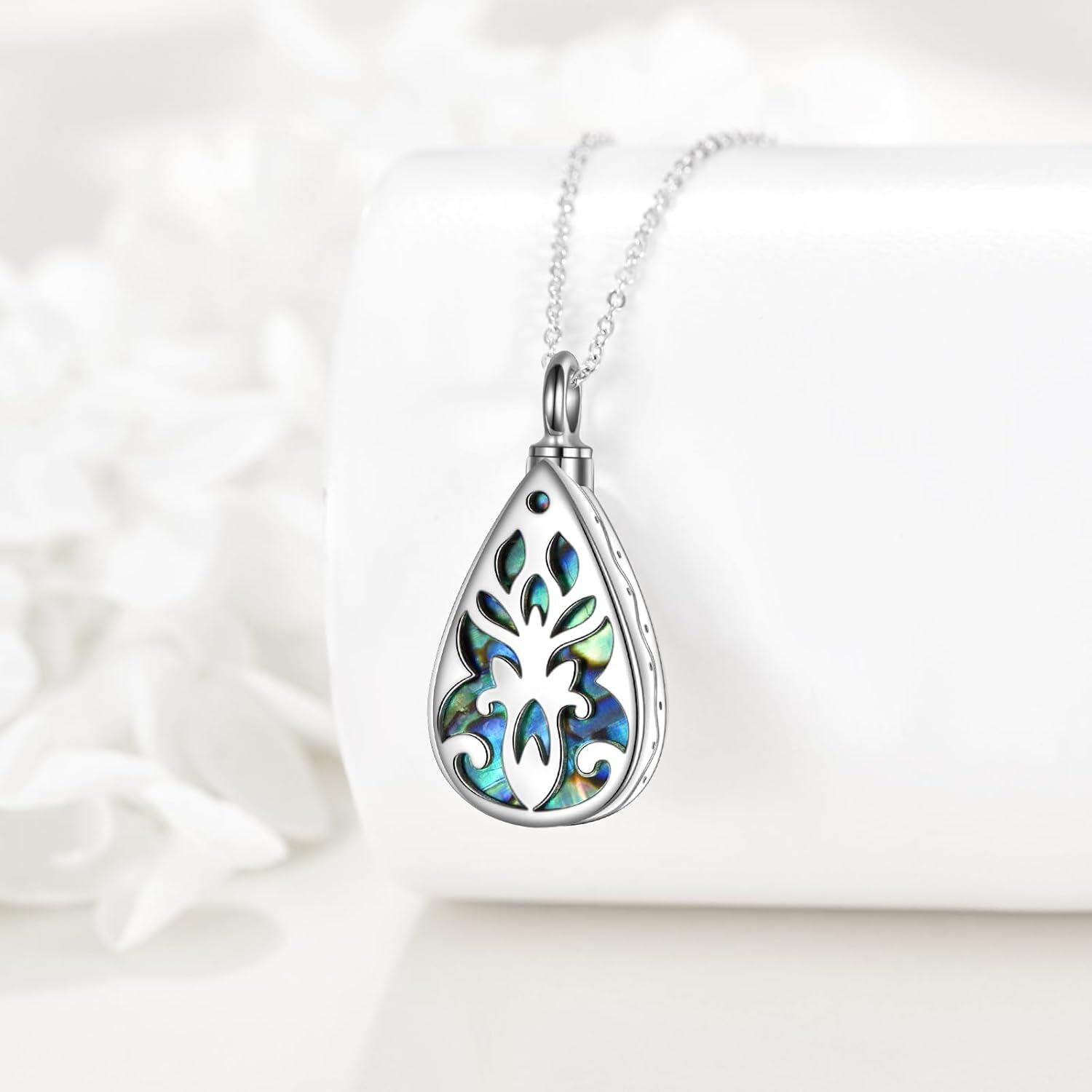 wholesale 925 Sterling Silver Teardrop Abalone Shell Cremation Jewelry Pendant Necklace with Funnel and Fill Tool-0-3
