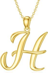 wholesale Sterling Silver 26 Letter Pendant Necklace-Letter H-yellow gold plated