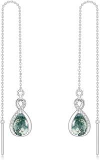 wholesale 925 Sterling Silver 12 Birthstone Infinity Threader Drop Earrings for Women-0-Moss Agate