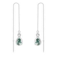 wholesale 925 Sterling Silver 12 Birthstone Infinity Threader Drop Earrings for Women-0-Moss Agate