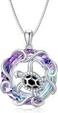 wholesale 925 Sterling Silver Sea Turtle Necklace with Purple Crystal Pendant Ocean Theme Jewelry for Women Summer Beach Gift for Marine Animal Lovers-0-0