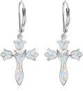 wholesale 925 Sterling Silver White Opal Flower Cross Drop Earrings for Women-0-0