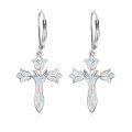 wholesale 925 Sterling Silver White Opal Flower Cross Drop Earrings for Women-0-0