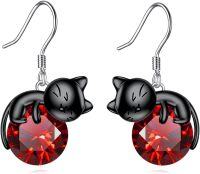 wholesale 14K Gold Pink Crystal Black Cat Pendant Necklace for Women Cats Lover-C-1-Black Cat January