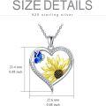 wholesale 925 Sterling Silver Blue Butterfly & Yellow Sunflower Heart Pendant Necklace for Women-0-2