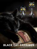 wholesale 925 Sterling Silver Black Cat Stud Earrings with Yellow Eyes and Pink Paws - Halloween  Ideas-0-4