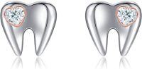 wholesale 925 Sterling Silver Heart-Shaped Cubic Zirconia Teeth Stud Earrings - Dental Jewelry for Women and Girls-tooth cz earrings