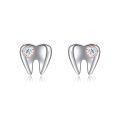 wholesale 925 Sterling Silver Tooth Shape Heart Cz Stud Earrings Platinum Rose Gold Plated-0-0