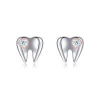 wholesale 925 Sterling Silver Tooth Shape Heart Cz Stud Earrings Platinum Rose Gold Plated-tooth cz earrings