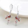 wholesale 925 Sterling Silver Red Cardinal Cross Dangle Leverback Earrings Hypoallergenic Memorial Jewelry for Women Girls 36x8mm-0-2