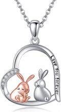 wholesale 925 Sterling Silver Bunny Heart Pendant Necklaces - Cute Rabbit Couples Gifts for Her-0-0