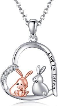 wholesale 925 Sterling Silver Bunny Heart Pendant Necklaces - Cute Rabbit Couples Gifts for Her-Rabbit