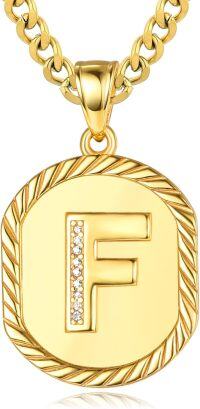 wholesale Sterling Silver A Z Letter Pendant Necklace w Cuban Chain (Gift)-F