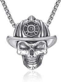 wholesale 925 Sterling Silver Firefighter Helmet Skull Pendant Necklace for Men Gothic s-Firefighter