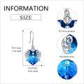 wholesale 925 Sterling Silver Metal Heart Blue Crystal Dangle Earrings with Scrollwork Accents-0-4