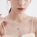 wholesale 925 Sterling Silver Four Leaf Clover Platinum Plated Green Crystal Pendant Necklace-0-1