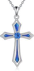 wholesale 925 Sterling Silver Blue Topaz December Birthstone Cross Necklace for Women-0-0