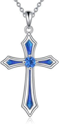 wholesale 925 Sterling Silver Blue Topaz December Birthstone Cross Necklace for Women-L.Blue-December-Blue Topaz