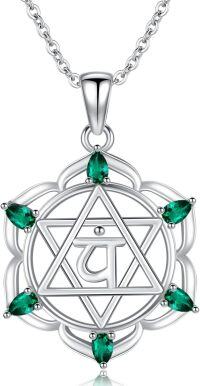 wholesale 925 Sterling Silver 7 Chakra Green Stone Pendant Necklace for Women-Heart Chakra