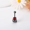 wholesale S925 Sterling Silver Skull Belly Button Ring with Heart-Shaped Zircon – Dark Rebel Jewelry for Women-0-2