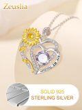 wholesale S925 Sterling Silver Gold Plated 1Ct Natural Alexandrite Sunflower Heart Pendant Necklace for Women, Love Gifts for Wife Girlfriend Mom Grandma Daughter-0-3
