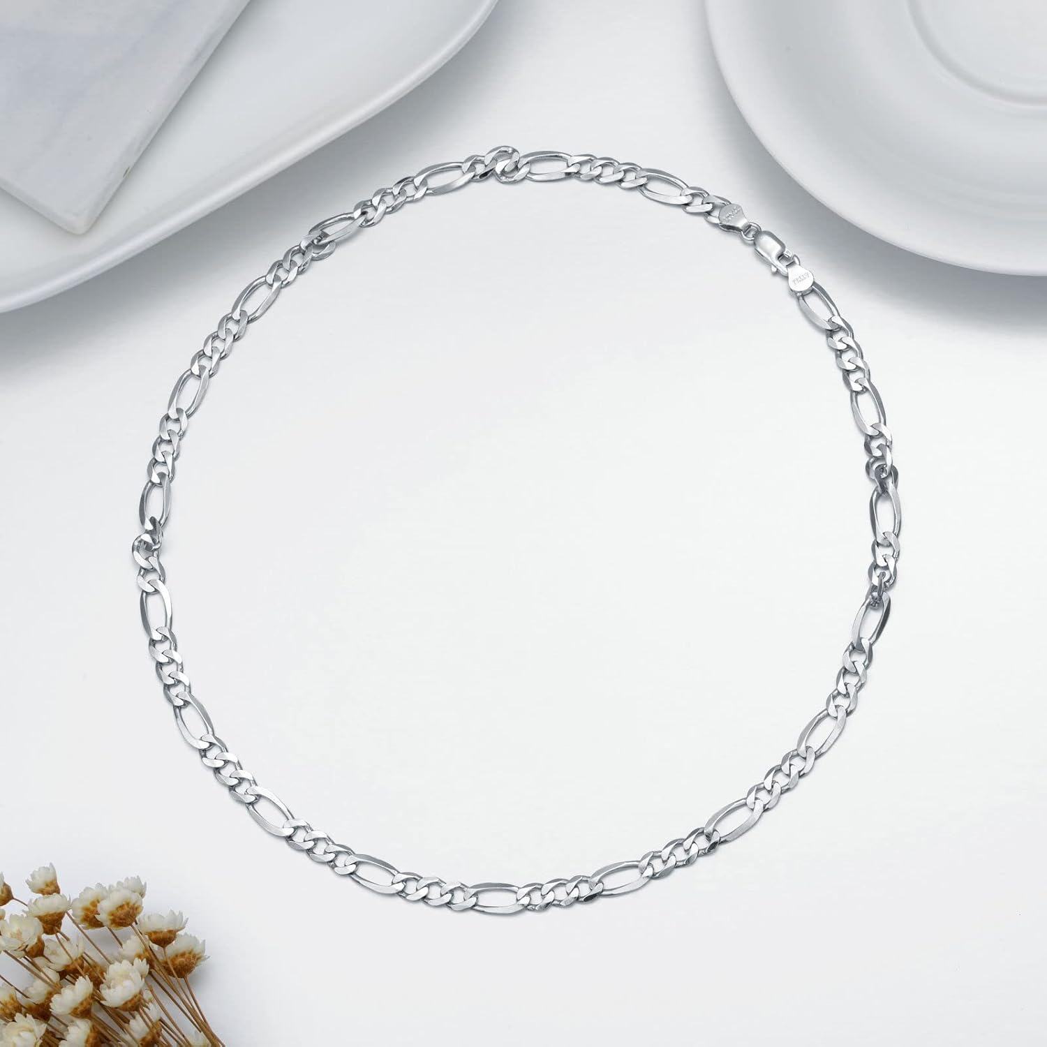 Sterling Silver Sterling Silver Diamond Cut Figaro Chain Necklace Gold Silver Plated 16 24 Italy-0-2