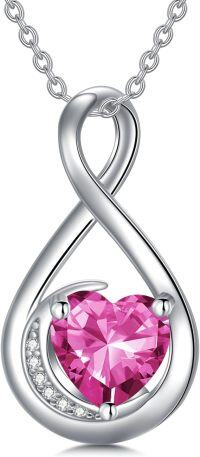 wholesale TOUPOP October Birthstone Necklace For Women Pink Tourmaline Necklace Pendant 927 Sterling Silver Infinity Love Moon Jewelry Birthday Christmas Gifts For Women Mom Wife Girlfriend -undefined