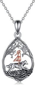 wholesale 925 Sterling Silver Wolf and Girl Pendant Necklace - Nature Themed Jewellery Gifts for Her/Mom/Birthday-0-0
