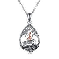 wholesale 925 Sterling Silver Wolf and Girl Pendant Necklace - Nature Themed Jewellery Gifts for Her/Mom/Birthday-Style 3 Wolf&Girl