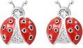 wholesale 925 Sterling Silver Red Ladybug Stud Earrings w/Cubic Zirconia & Black Enamel Accents-0-0