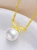 TOUPOP 14k Gold Pearl Necklace with Bow/Heart/Dolphin Pendant-0-4