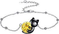 wholesale 925 Sterling Silver Yellow Crystal Cat Bracelet For Women Girls Birthstone Jewelry Gift-B-Black Cat 11