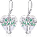 wholesale 925 Sterling Silver Heart-Shaped Emerald Tree of Life Dangle Drop Earrings -0-0