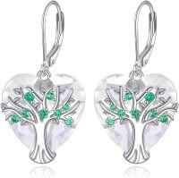 wholesale 925 Sterling Silver Heart-Shaped Emerald Tree of Life Dangle Drop Earrings -C-Tree of Life Crystal