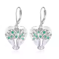 wholesale 925 Sterling Silver Heart-Shaped Emerald Tree of Life Dangle Drop Earrings Wholesale -0-0