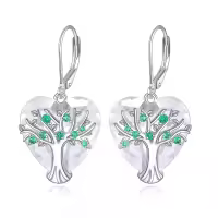 wholesale 925 Sterling Silver Heart-Shaped Emerald Tree of Life Dangle Drop Earrings Wholesale -C-Tree of Life Crystal