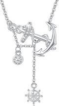 wholesale 925 Sterling Silver Anchor Dangle Pendant Necklace with Compass and Helm Charm Vintage s for Women Mom Mother Daughter-0-0