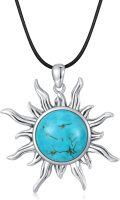 wholesale 925 Sterling Silver Turquoise Sun Charm Necklace with Leather Cord - December Birthstone & 11th Anniversary Gift-0-0