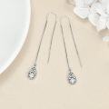 wholesale Silver Threader Earrings for Women - Long Chain Hypoallergenic Tassel Drop Earrings with Teardrop Design and CZ Stone Fashion Jewelry-0-3