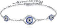 wholesale 925 Sterling Silver Evil Eye Bracelet for Women Graduation Link Jewelry with Blue and White CZ Stones-eye evil