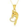 TOUPOP 14k Gold Crystal Horse Heart Pendant Necklace for Women-0-0