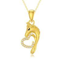TOUPOP 14k Gold Crystal Horse Heart Pendant Necklace for Women-undefined