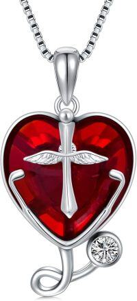 wholesale TOUPOP Nurse Necklace For Women 925 Sterling Silver Cross Stethoscope Heart Crystal With Blue Circle Crystal Pendant Nurse Day Gifts For Nurse Doctor Graduation Medical Student -undefined