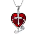 TOUPOP Sterling Silver Blue Crystal Cross Stethoscope Heart Pendant-0-0