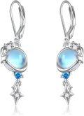 wholesale 925 Sterling Silver Moonstone Planet Drop Earrings with Blue Cubic Zirconia Stars - Celestial Jewelry for Women-0-0