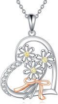 wholesale 925 Sterling Silver Heart Flower Ribbon Pendant Necklace-0-0