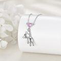 wholesale 925 Sterling Silver Heart-Shaped Pink Crystal Teddy Bear Charm Necklace - Adorable Gifts for Her-0-2